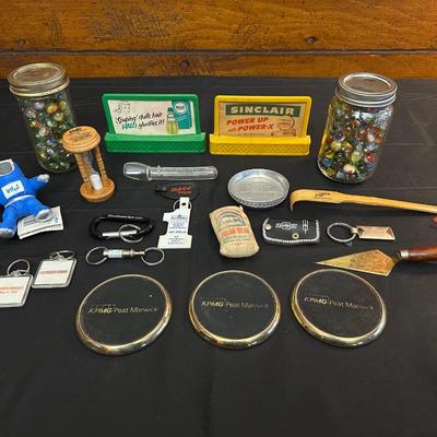 Lot of Vintage Advertising Trinkets and Marbles