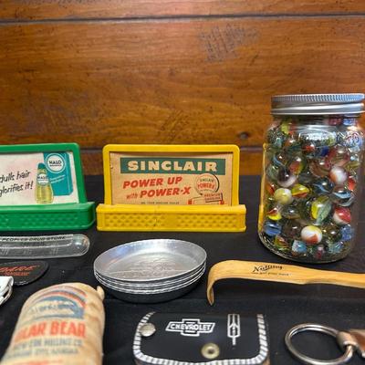 Lot of Vintage Advertising Trinkets and Marbles