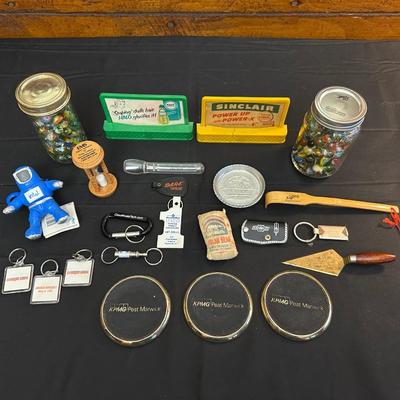Lot of Vintage Advertising Trinkets and Marbles