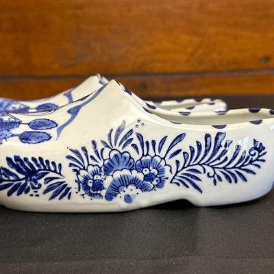 Delft Shoe Flower Pots Porcelain Blue & White Windmill