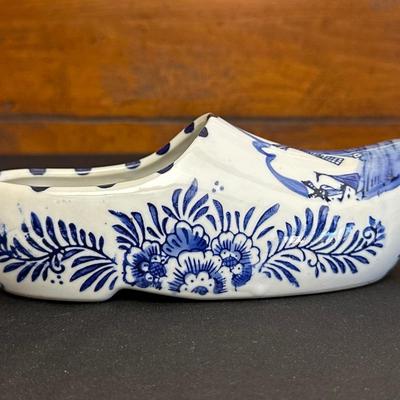 Delft Shoe Flower Pots Porcelain Blue & White Windmill