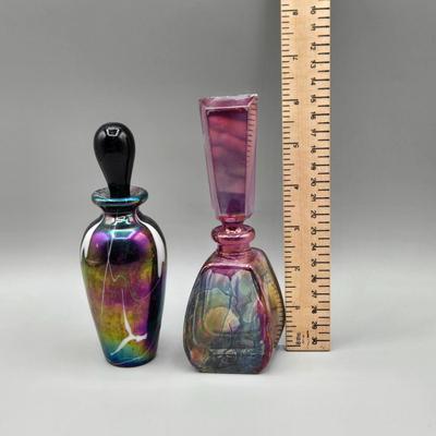 LOT 69A: Vintage and Antique Perfume Bottles featuring Beautiful Hanging Hearts And Vine Iridescent Art Glass Perfume Bottle