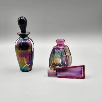 LOT 69A: Vintage and Antique Perfume Bottles featuring Beautiful Hanging Hearts And Vine Iridescent Art Glass Perfume Bottle