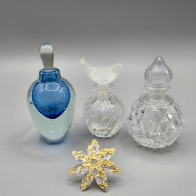 LOT 69A: Vintage and Antique Perfume Bottles featuring Beautiful Hanging Hearts And Vine Iridescent Art Glass Perfume Bottle