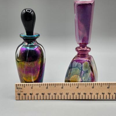 LOT 69A: Vintage and Antique Perfume Bottles featuring Beautiful Hanging Hearts And Vine Iridescent Art Glass Perfume Bottle
