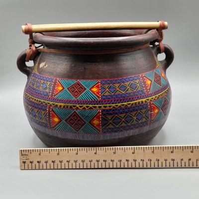 LOT 73C: Handpainted and Numbered Clay Pot, Wall Hanging, and Small Figure