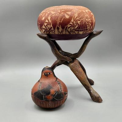 LOT 74C: Hand Carved Peruvian Gourds