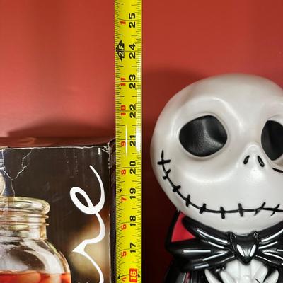LOT 81C: Jack Skellington Light Up Yard Decor & Candy Skull Beverage Dispenser