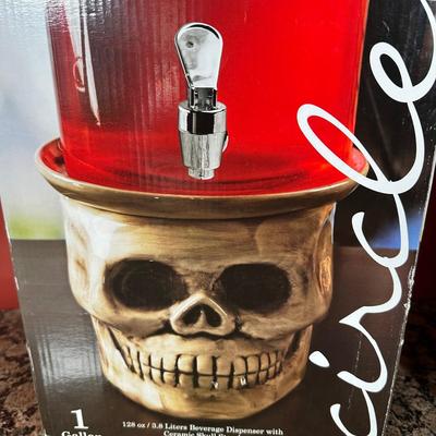 LOT 81C: Jack Skellington Light Up Yard Decor & Candy Skull Beverage Dispenser