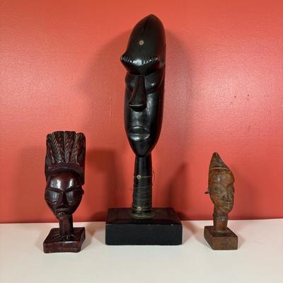 LOT 85C: Three Vintage Hand Carved Wooden African Heads