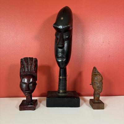 LOT 85C: Three Vintage Hand Carved Wooden African Heads