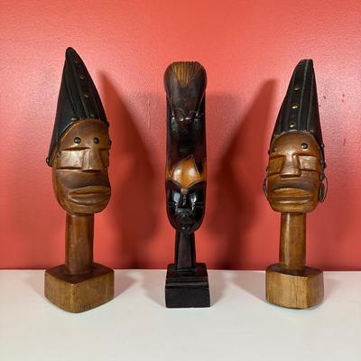 LOT 86C: Three Vintage Hand Carved Wooden African Heads