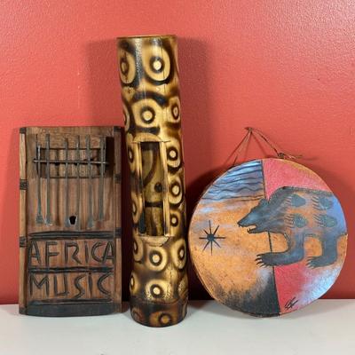 LOT 88C: Vintage Instruments - African Finger Piano, Bamboo Split Drum & More