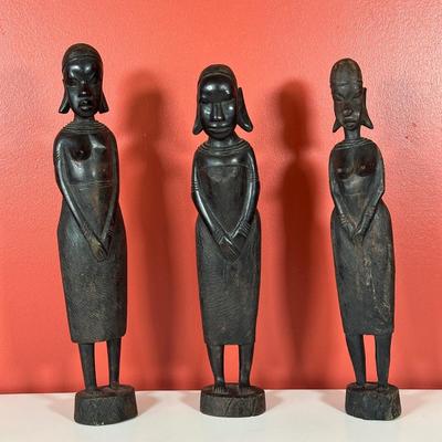 LOT 90C: Three Vintage Hand Carved African Women Figurines