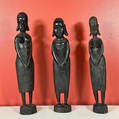 LOT 90C: Three Vintage Hand Carved African Women Figurines