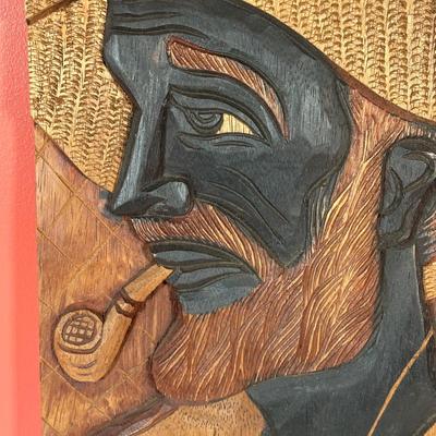 LOT 94C: Hand Carved Wooden Panel Of a Pareto Velho Signed “Duda”