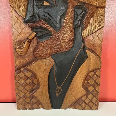 LOT 94C: Hand Carved Wooden Panel Of a Pareto Velho Signed “Duda”