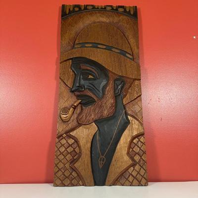 LOT 94C: Hand Carved Wooden Panel Of a Pareto Velho Signed “Duda”