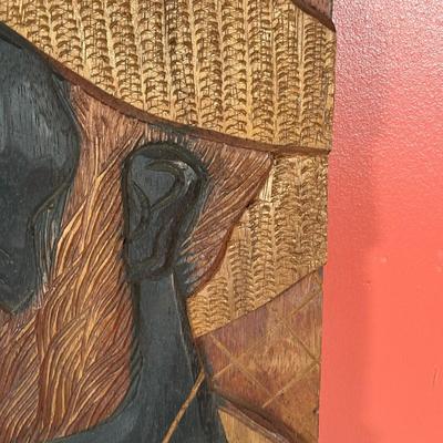 LOT 94C: Hand Carved Wooden Panel Of a Pareto Velho Signed “Duda”