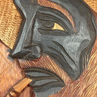 LOT 94C: Hand Carved Wooden Panel Of a Pareto Velho Signed “Duda”