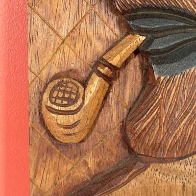 LOT 94C: Hand Carved Wooden Panel Of a Pareto Velho Signed “Duda”