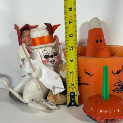 LOT 102C: Vintage Halloween Decor - Annalee Devil Kid/Ghost Mouse & More