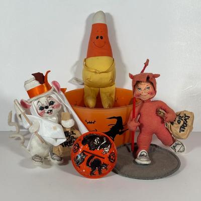 LOT 102C: Vintage Halloween Decor - Annalee Devil Kid/Ghost Mouse & More