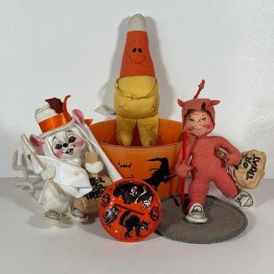LOT 102C: Vintage Halloween Decor - Annalee Devil Kid/Ghost Mouse & More