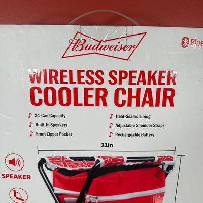 LOT 106C: Camping Lot! Budweiser Wireless Speaker Cooler Chair in Box, Picnic Basket, Military Compass & More