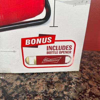 LOT 106C: Camping Lot! Budweiser Wireless Speaker Cooler Chair in Box, Picnic Basket, Military Compass & More