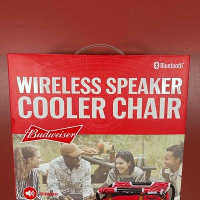 LOT 106C: Camping Lot! Budweiser Wireless Speaker Cooler Chair in Box, Picnic Basket, Military Compass & More