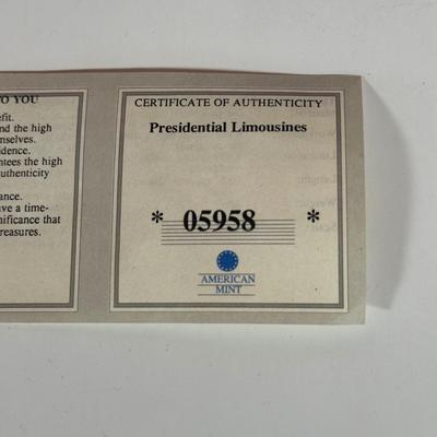 LOT 111C: American Mint Die Cast 1961 Lincoln x 100 Kennedy Car in Box