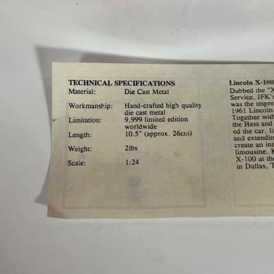 LOT 111C: American Mint Die Cast 1961 Lincoln x 100 Kennedy Car in Box