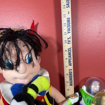 LOT 116C: Disney Collectibles - Wind Up Musical Toy, Figures, Buzz Lightyear Plush Toys & More