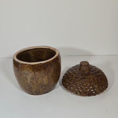 LOT 144B: Fall Leaves Serving Platter, Acorn Cookie Jar, and Cherry Pie Baking Dish