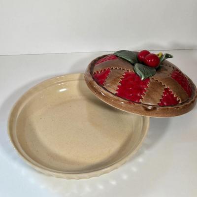 LOT 144B: Fall Leaves Serving Platter, Acorn Cookie Jar, and Cherry Pie Baking Dish