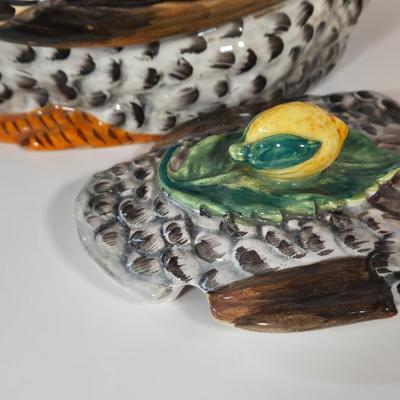 LOT 146B: Rooster Soup Tureen Made in Italy, Cookie Jar, Serving Dishes, Gravy Boat, and Three Small Sitting Hens