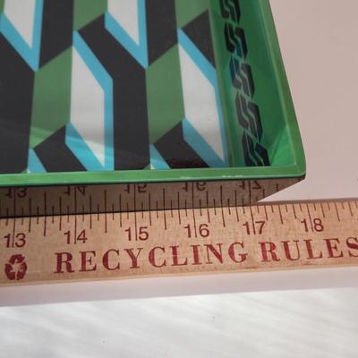 LOT 147B: Retro Plastic Tray , Four Square Cocktails Platters Made in Poland, and Three Round Arlington Design Dishes