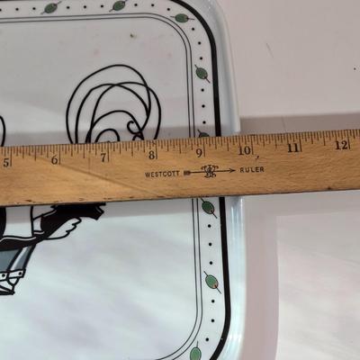 LOT 147B: Retro Plastic Tray , Four Square Cocktails Platters Made in Poland, and Three Round Arlington Design Dishes