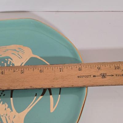 LOT 147B: Retro Plastic Tray , Four Square Cocktails Platters Made in Poland, and Three Round Arlington Design Dishes