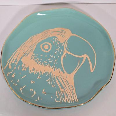 LOT 147B: Retro Plastic Tray , Four Square Cocktails Platters Made in Poland, and Three Round Arlington Design Dishes