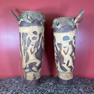 LOT 154C: Two Large Hand Carved African Drums
