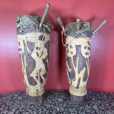LOT 154C: Two Large Hand Carved African Drums