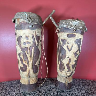 LOT 154C: Two Large Hand Carved African Drums