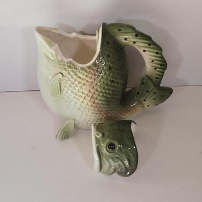 LOT 168B: Six Various Fish Plates Made in Israel, Seven Small Fish Baking Dishes Made in Portugal, Department 56 Fish Pitcher, and Set of...