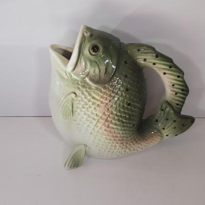 LOT 168B: Six Various Fish Plates Made in Israel, Seven Small Fish Baking Dishes Made in Portugal, Department 56 Fish Pitcher, and Set of...