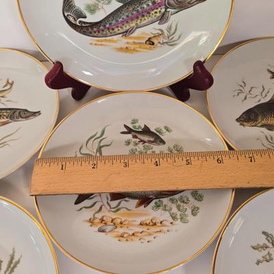 LOT 168B: Six Various Fish Plates Made in Israel, Seven Small Fish Baking Dishes Made in Portugal, Department 56 Fish Pitcher, and Set of...