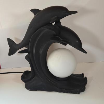LOT 170B: Two Vintage Dolphin Moon Table Lamps- Black & White-They Work!