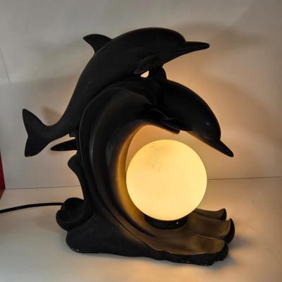LOT 170B: Two Vintage Dolphin Moon Table Lamps- Black & White-They Work!
