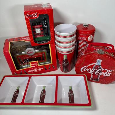 LOT 175C: Coca Cola Decor - Cups, Straws, Mini Clock & More